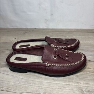 Vintage Women's 7.5 Dexter Burgundy Brown Leather Mule Loafer Tassel Old Money
